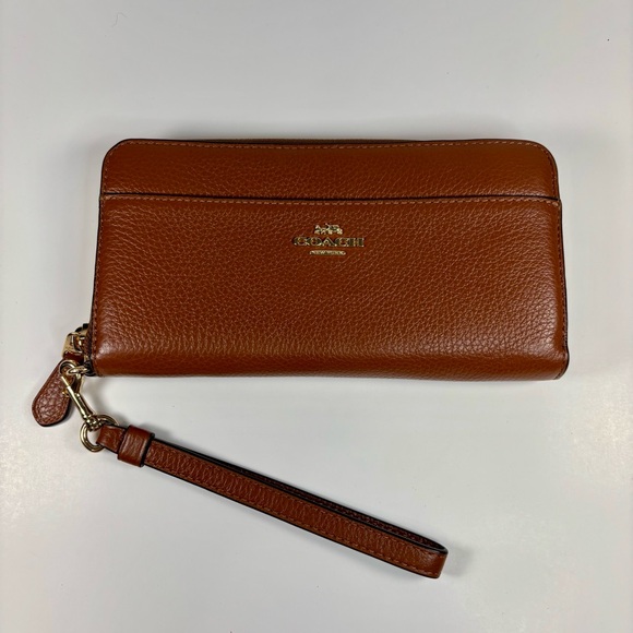 Coach Accessories - COACH Accordion Zip Wallet With Wristlet Strap In Leather Brown